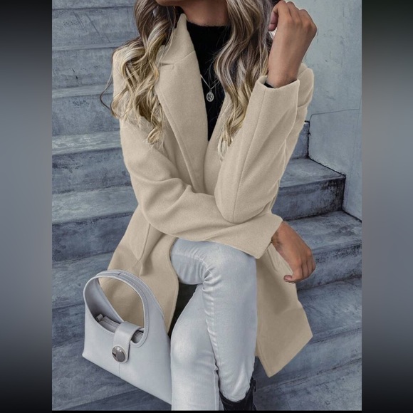 Classic button double breasted trench pea coat jacket - Picture 2 of 7